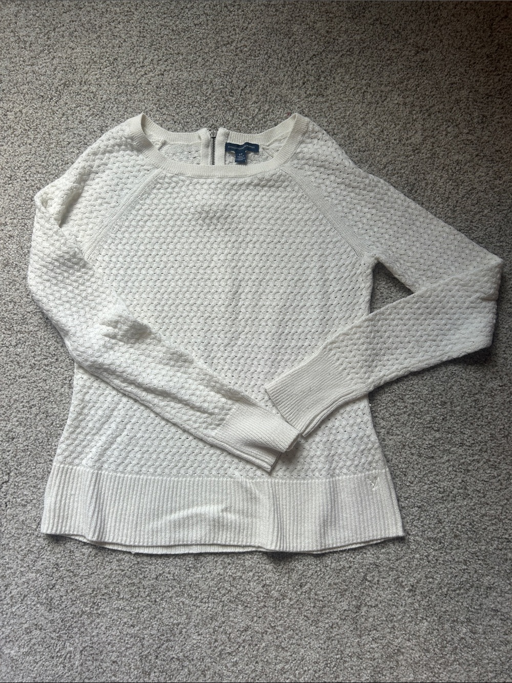 Talbots Cream Waffle-Knit Crew Sweater